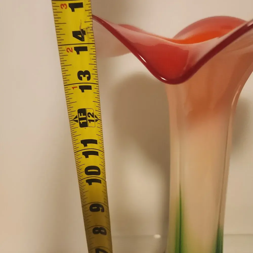 Vintage Murano Style Art Glass Vase 5 Petal- Colorful Calla Lily Design -